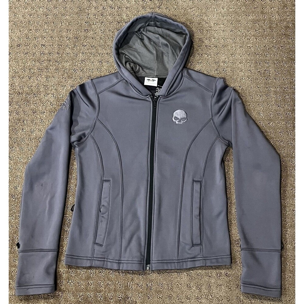 Harley Davidson Full Zip Up Hoodie Jacket Liner Womens Gray Willie G Skull Small